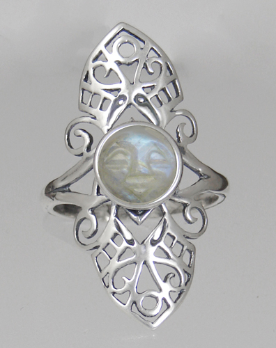 Sterling Silver Filigree Ring With Rainbow Moonstone Size 7